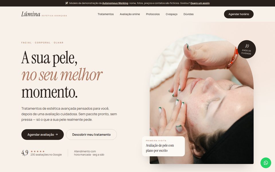 Modelo de site para clínica de estética com avaliação online
