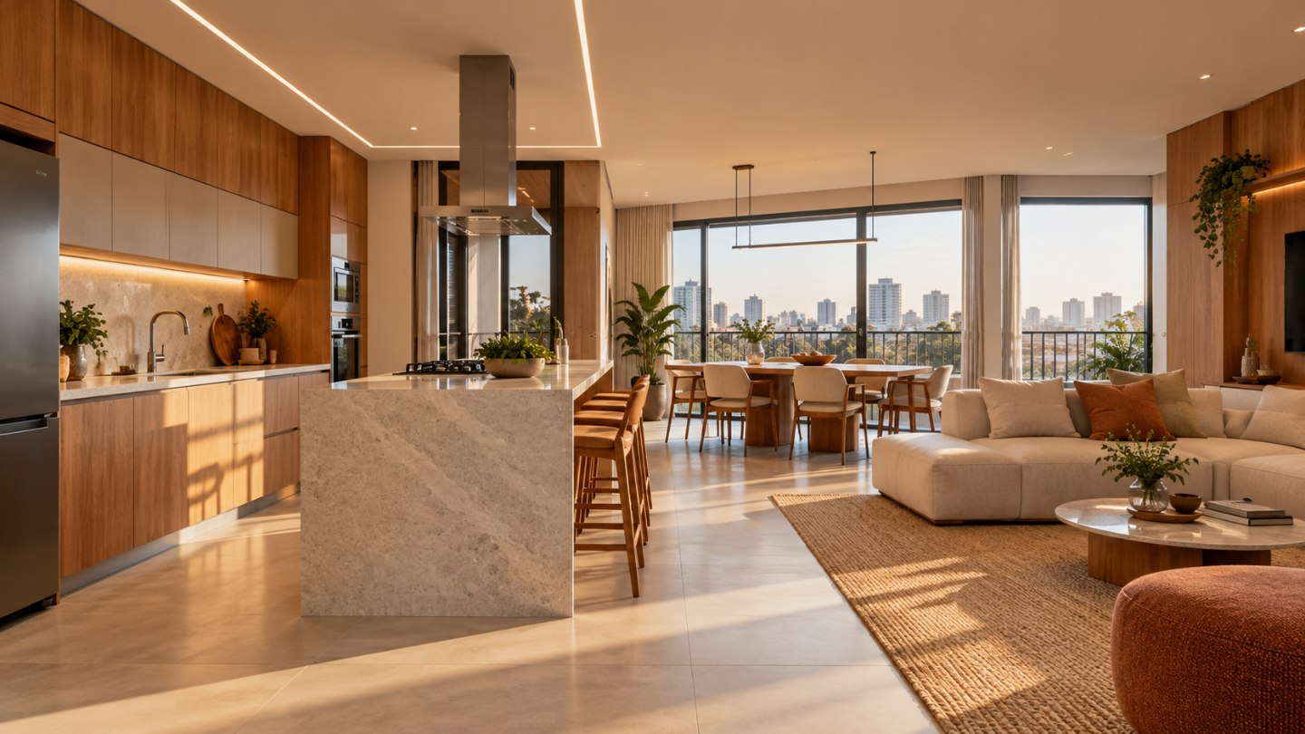Apartamento contemporâneo — imagem ilustrativa gerada por IA